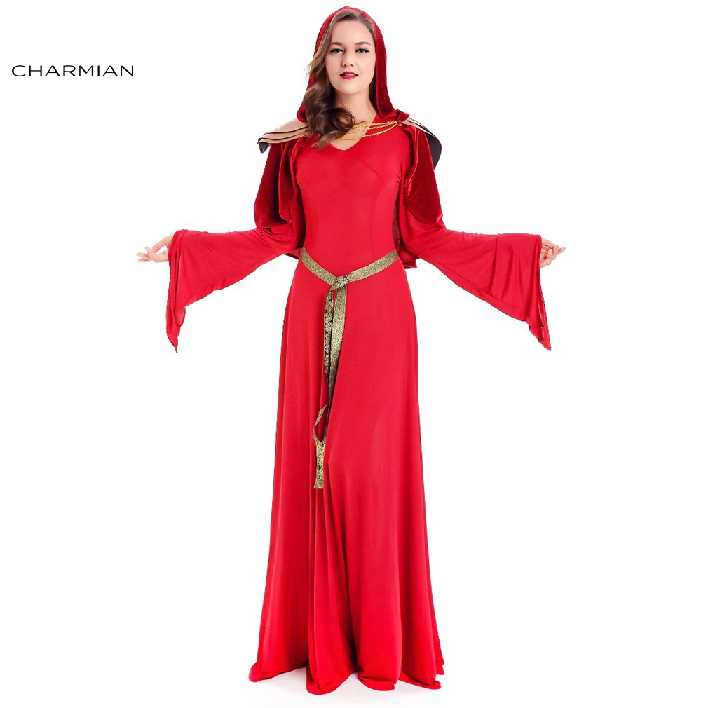 Charmian Deluxe красный святая жрица Хэллоуин Косплей Костюм для женщин взрослых
