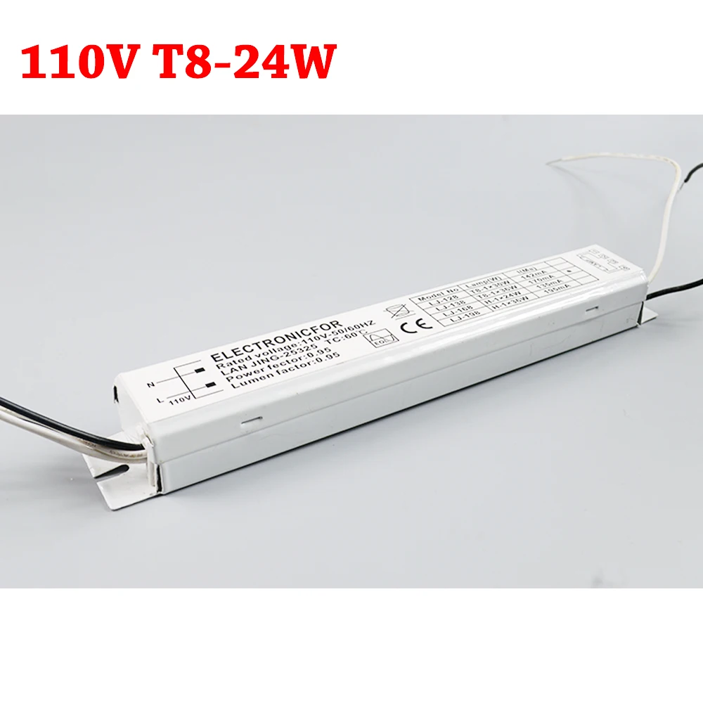 Balasto electrónico T8 de amplio voltaje, lámpara fluorescente de 110V CA 24W, 50/60HZ, 1 unidad