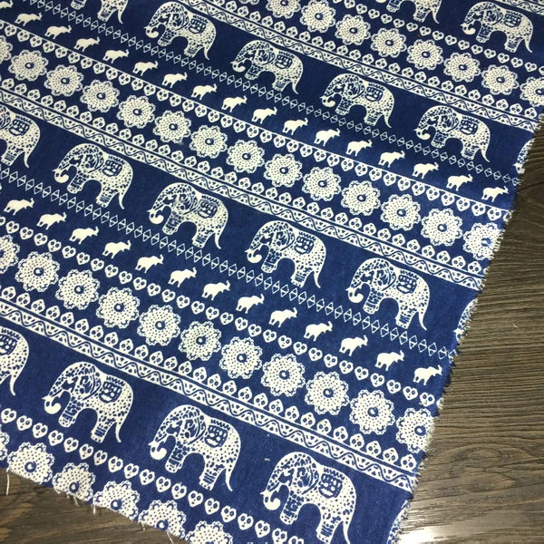 Метр этнический Слон Печать льняные мешки ремесла обивочная ткань для дома темно