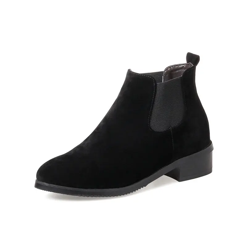 

Smeeroon new fashion slip on med heels autumn winter boots round toe women boots flock ankle boots party shoes big size 34-43