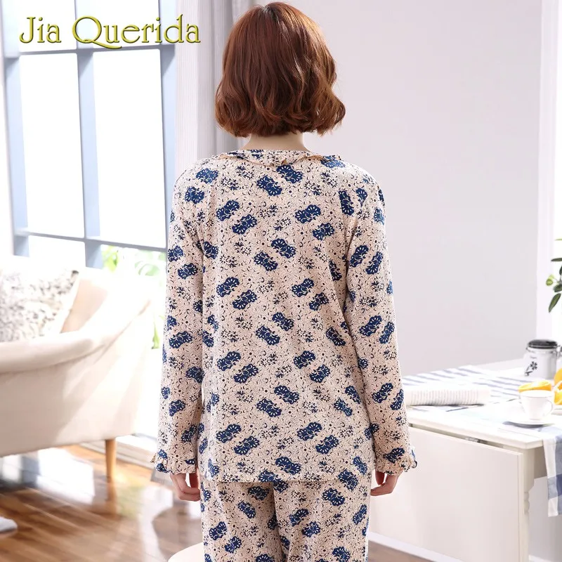 Женская пижама плюс размер 100% хлопок домашняя одежда костюм круглый ворот