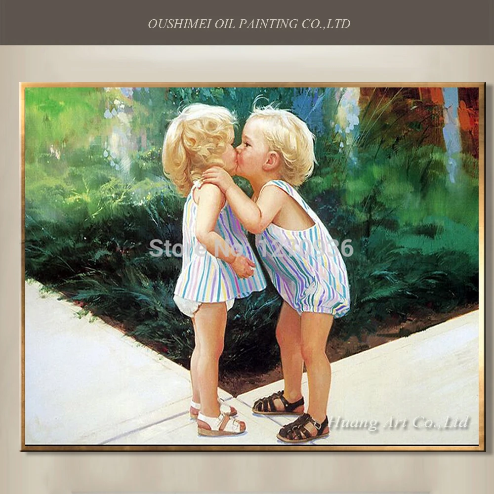

Dafen Wholesale Old Mastered Artists Handmade High Quality Children Kissing Portrait Oil Painting on Canvas for Wall Decor Art