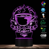 customized coffee logo decorative lighting art colorful coffee house business sign caffeine cafe logo 3d led night light gift