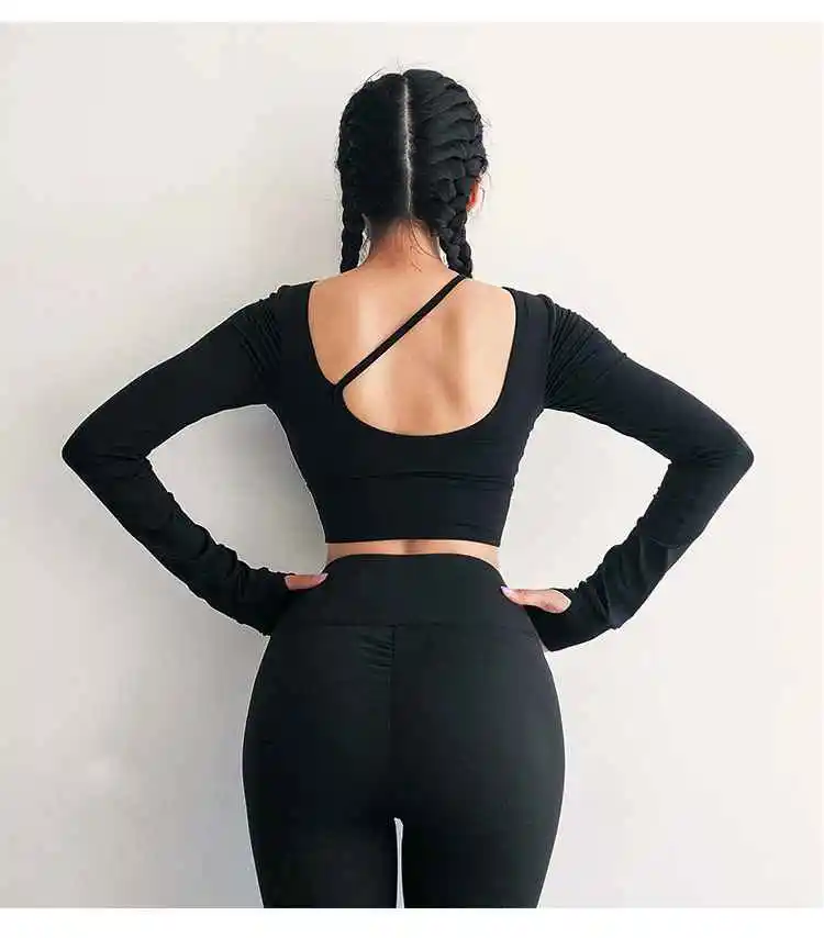 Осенью мягкий Фитнес укороченный топ Для женщин Slim Fit тренировки Топы Для женщин рубашка с длинными рукавами отверстиями для большого пальца Топ для занятий йогой Спортивная одежда для зала