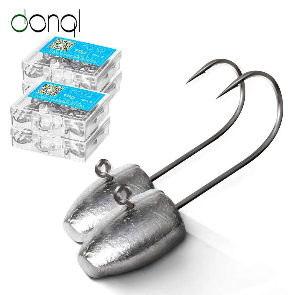

DONQL Lead Jig Head Fishing Hooks 10pcs/ Set for Soft Lure Bait 3g 5g 7g 10g Carp Barbed Single Fishhook Fishing Accessories