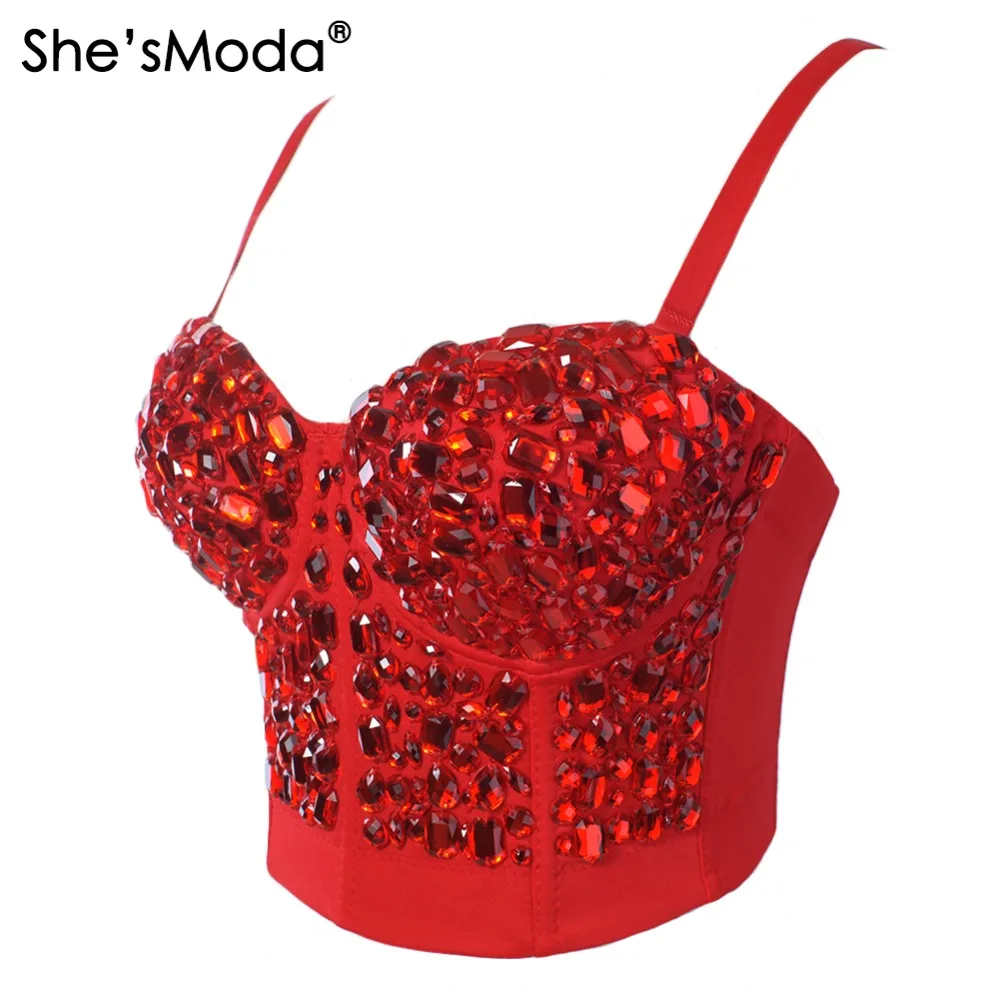 She'sModa красный камень ручной работы жемчуг Bralet Корсеты женские бюстье бюстгальтер обрезанный топ бюстгальтер под свадебное платье жилет размера плюс