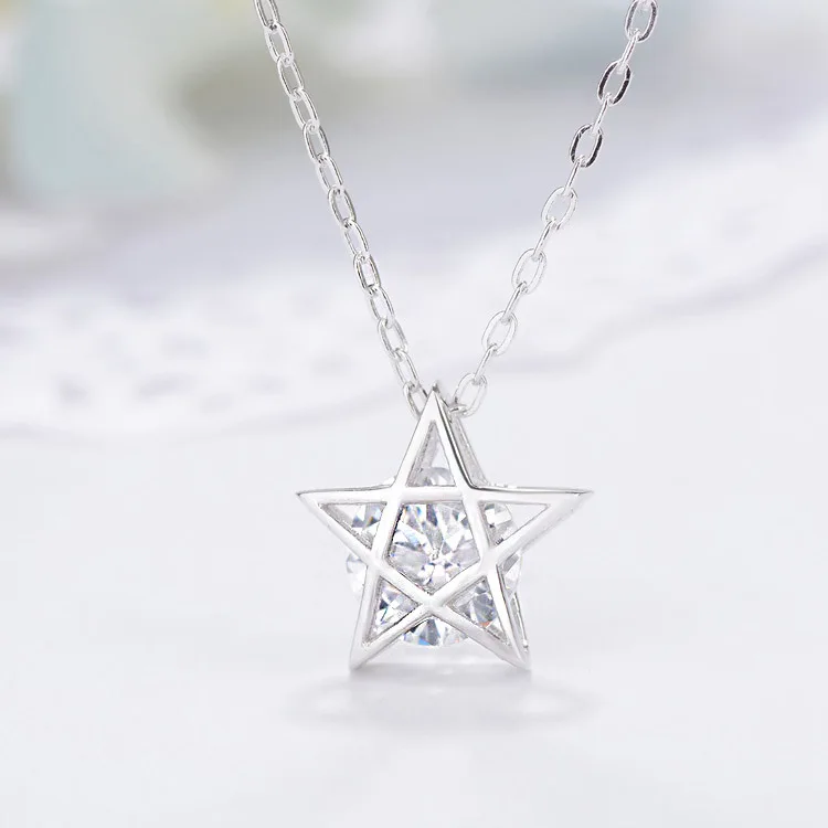 2018 New Simple s925 pure silver inlaid zircon necklace star Crystal double color Lady pendant Ornament | Украшения и аксессуары