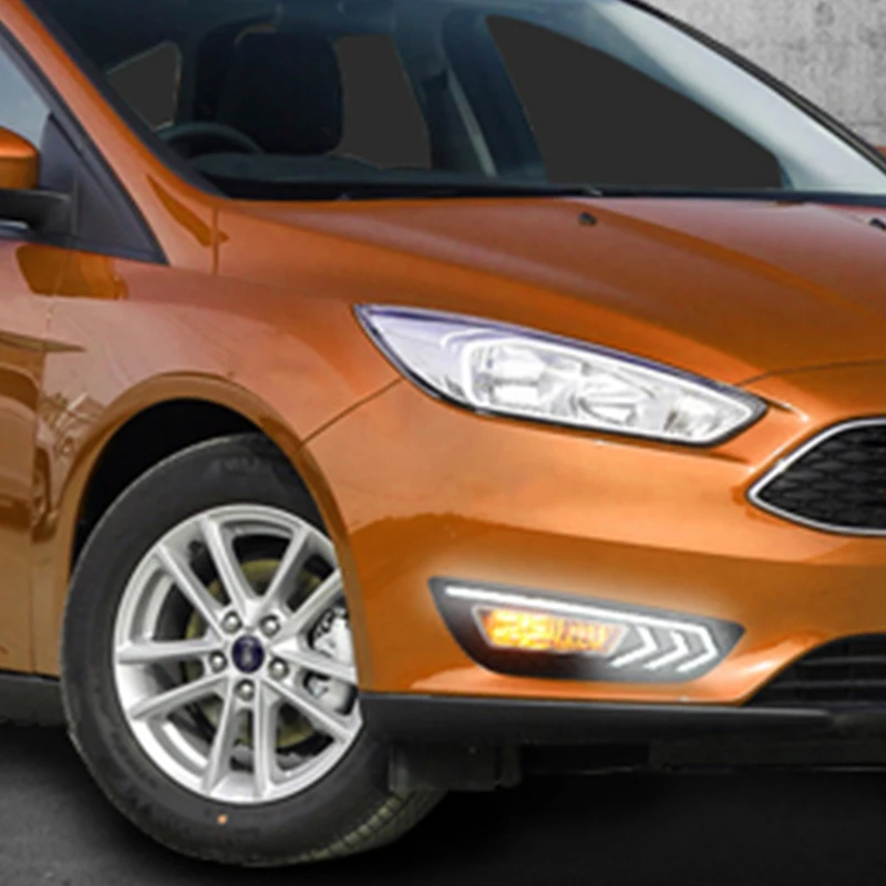 Hlxg DRL для Ford Foucs 2015 2016 светодиодный Габаритные огни противотуманной фары с желтым