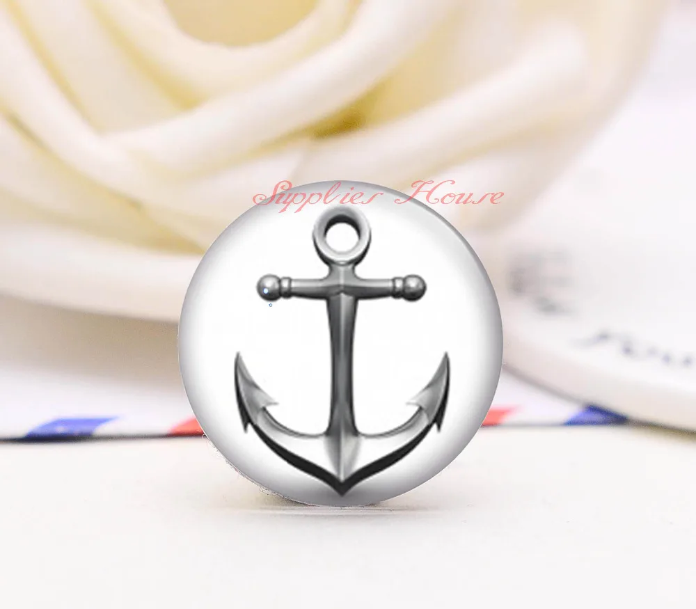 

Handmade Round Anchor photo glass Cabochons, Jewelry Finding Cameo Pendant Settings, (F008-249)