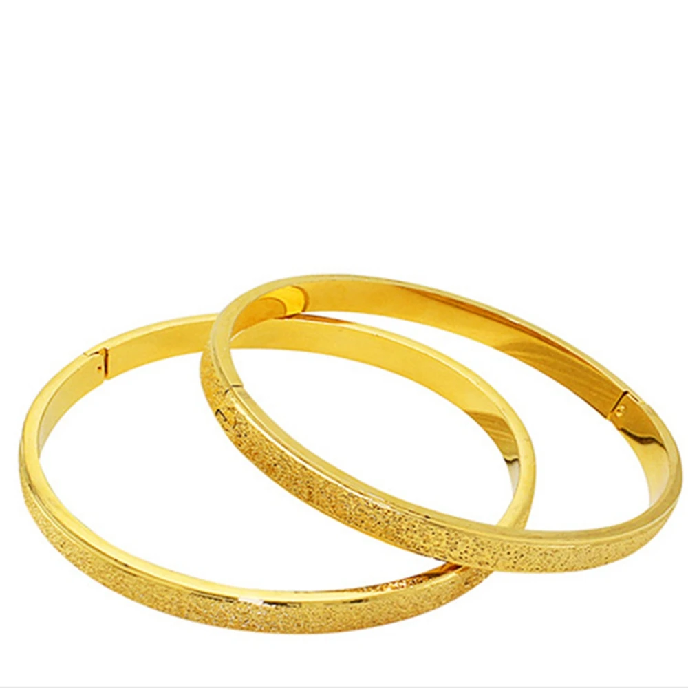 

2 Pieces Womens Bangle Yellow Gold Filled Oval Solid Bracelet Gift