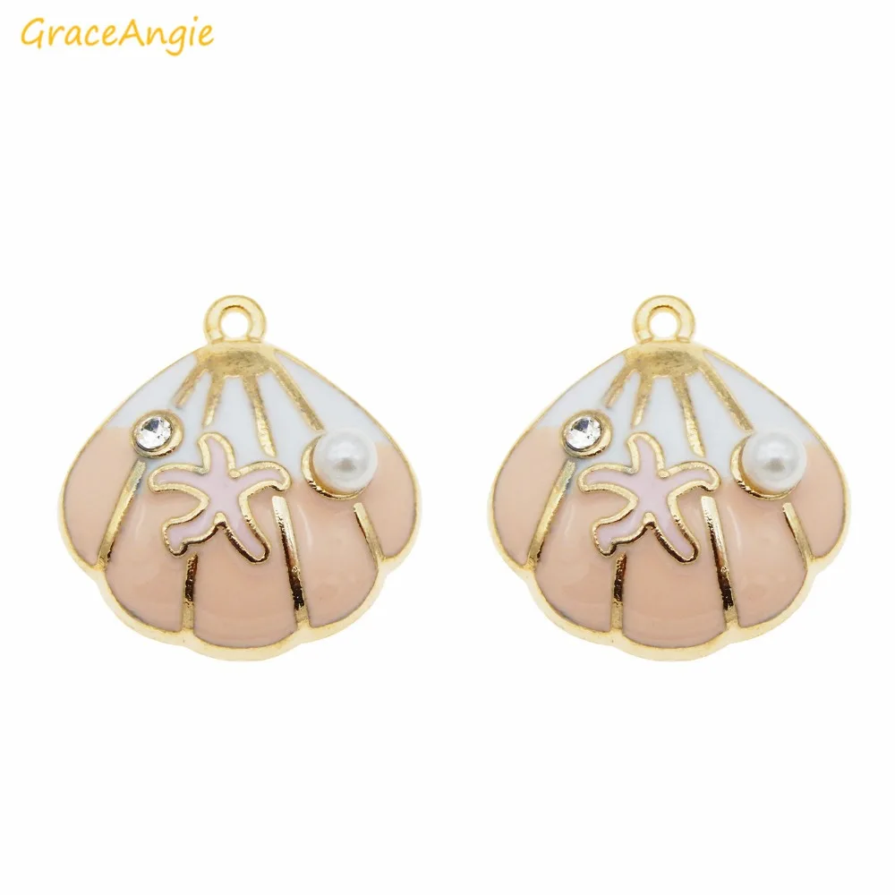 6pcs Enamel Gold Tone Shell shape Artificial Pearl Charms pendant Pink Green For necklace Bracelet Jewelry Making DIY Accessory | Украшения
