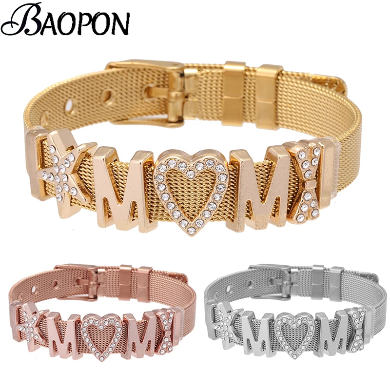 BAOPON ювелирные изделия мама и любовь Слайд браслет с брелоками из нержавеющей