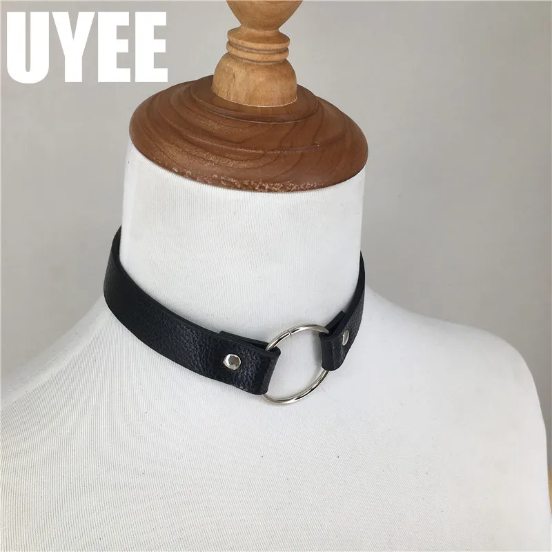 UYEE черная искусственная кожа BDSM фетиш Связывание Секс шеи воротник шеи взрослого ошейники кольцо чокер подвязки вокруг шеи кольцо жгут LN-004