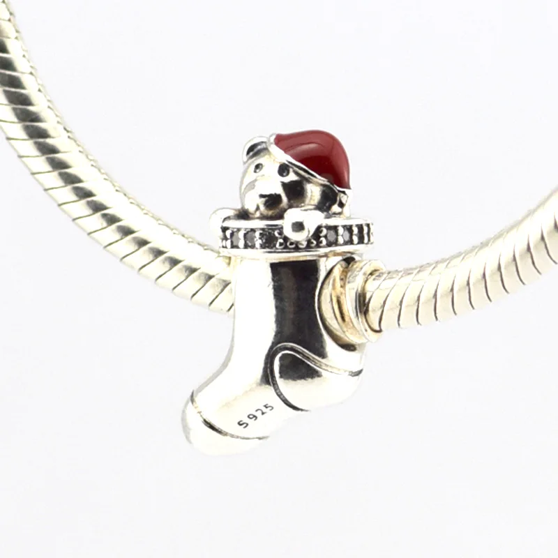 Fits EU Brand Bracelet 925 Sterling Silver Beads Cute Bear Christmas Stockings Fashion Charm DIY Jewelry Wholesale FL307 | Украшения и