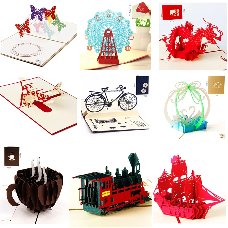 

1pcs Graduation gift love greeting card thanksgiving card making train landscape stereo birthday party card children handmade