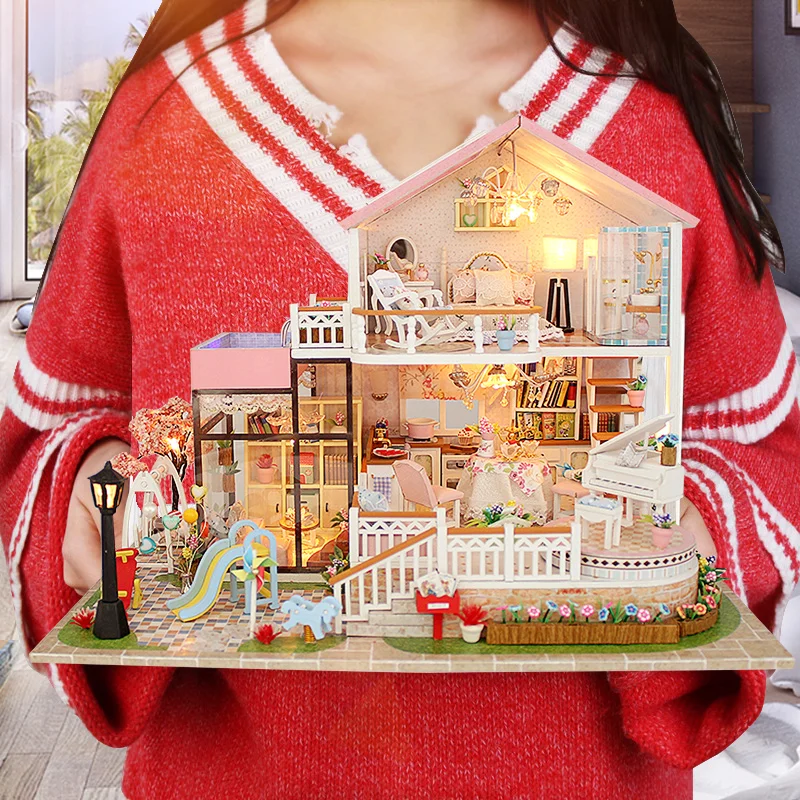 Большой размер Кукольный дом Каса де BONECA миниатюрная Diy игрушка-головоломка модель деревянная мебель игрушки подарки на день рождения сладкое слово кукольный домик