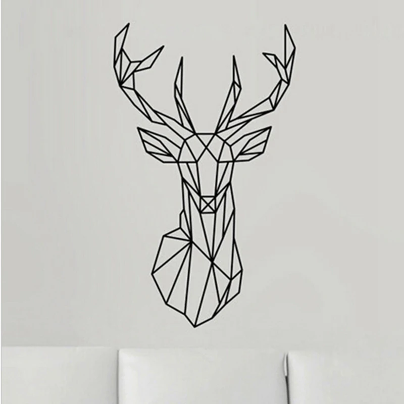 

New Design Geometric Deer Head Art Wall Sticker Animals Removable Vinyl Adhesive DIY Stickers Wall Decor