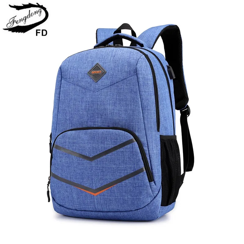 navy blue Школьные сумки FengDong для мальчиков-подростков, дорожный рюкзак для мальчиков, сумка для ноутбука 15,6, детская школьная сумка для мальчиков, школьный рюкзак, usb зарядка - Цвет: navy blue
