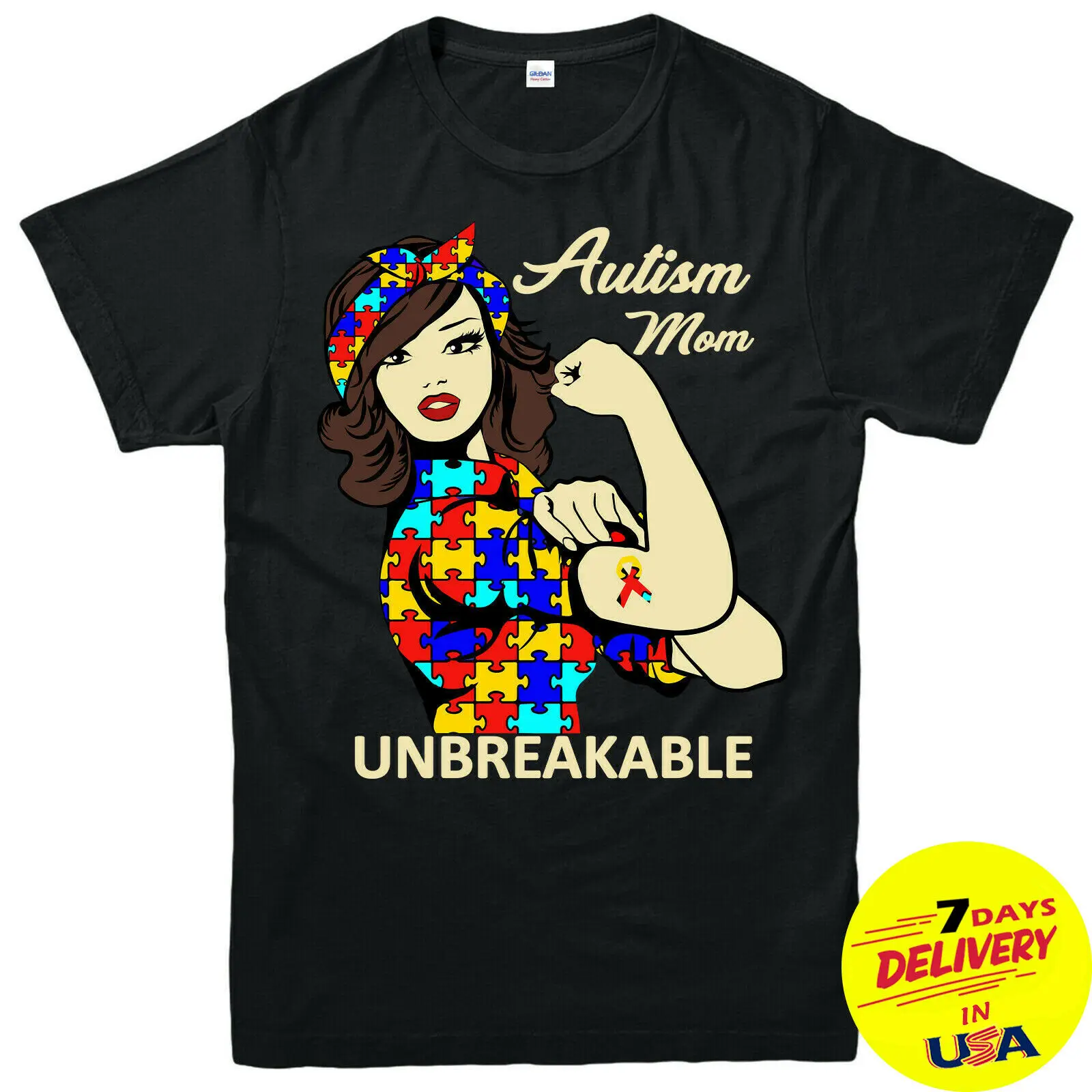 

Autism T-Shirt, Love, Heart, Mom, Unbreakable, Awareness, 2019 Fashion Short Sleeve Black T Shirt Cotton Casual Tee Shirt