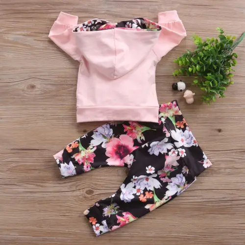 

Baby Girl Hooded Tops T-shirt Floral Pants Outfit Clothing Set Infant Newborn Baby Girls Clothes Sets