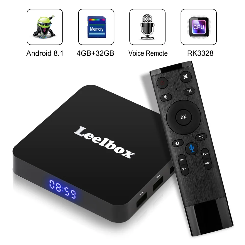 Leelbox новая ТВ-приставка Android 8 1 с голосовой Управление Rockchip RK3328 1080 P 4 К H.265 2 г/5 г