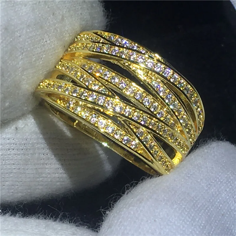 

Trendy Cross Yellow gold filled ring Pave setting AAAAA zircon cz Engagement Wedding Band Rings for women Bridal Jewelry