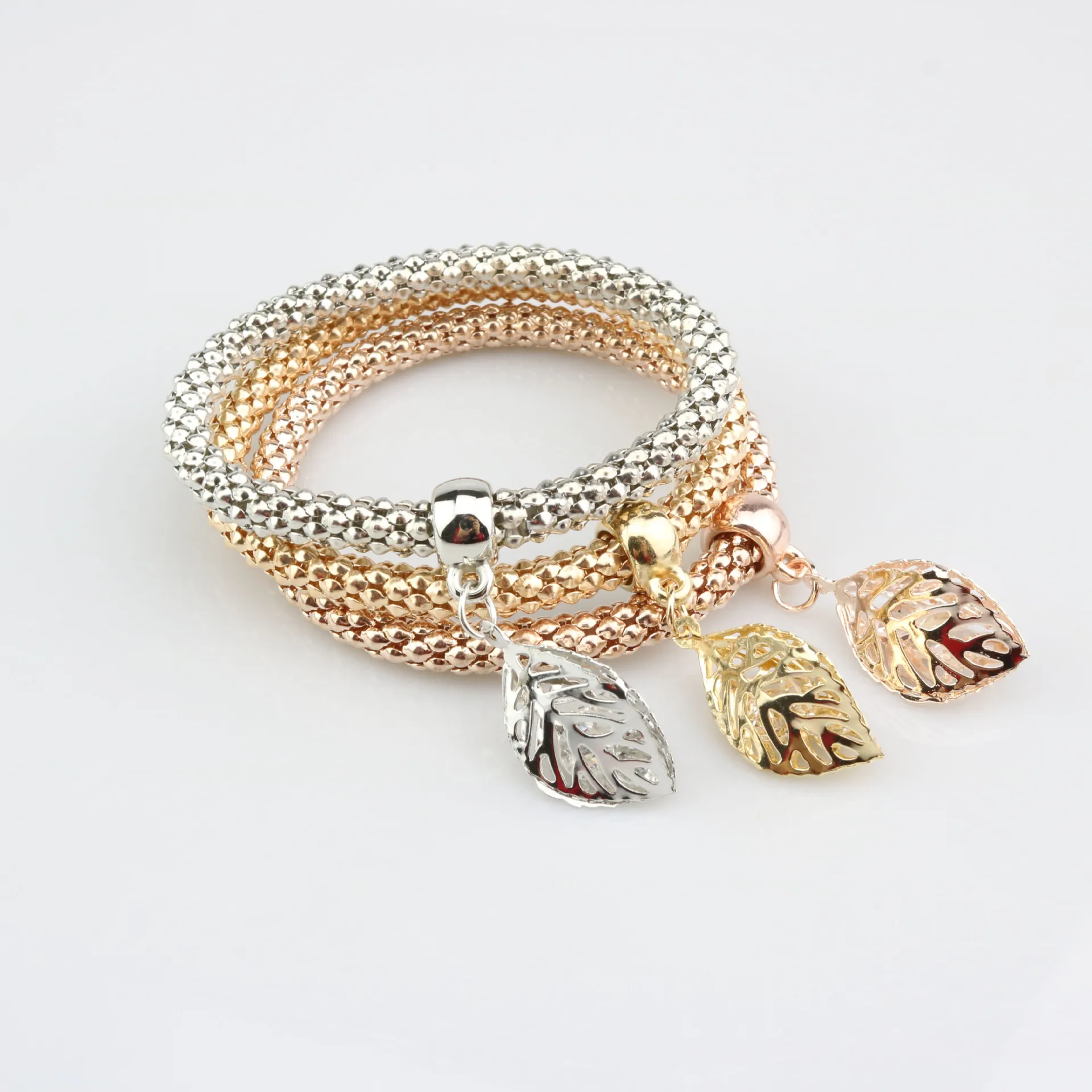 Новейший Золотой/розовый золотой цвет кристалл лист Шарм Браслеты для женщин Bijoux