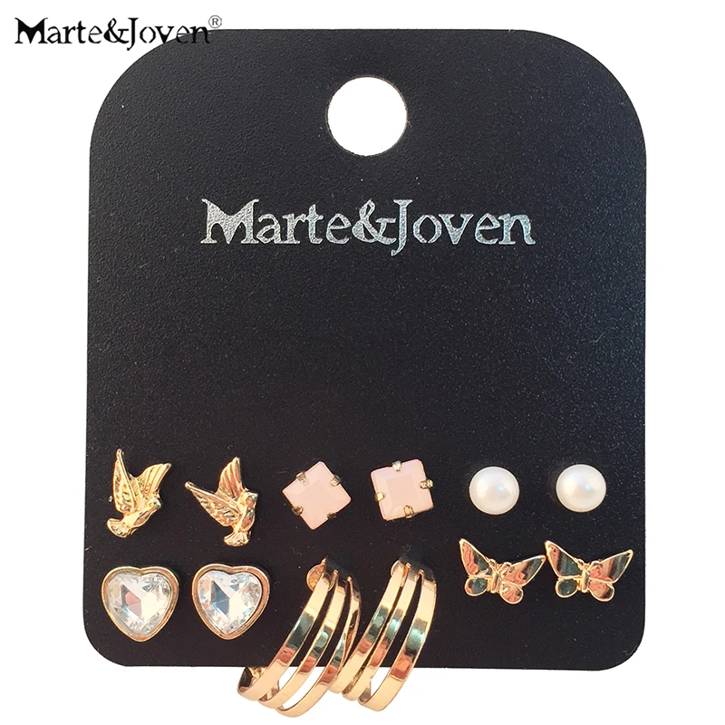 Marte & Young 6 парт/лот золотого цвета любовь сердце квадратные серьги гвоздики