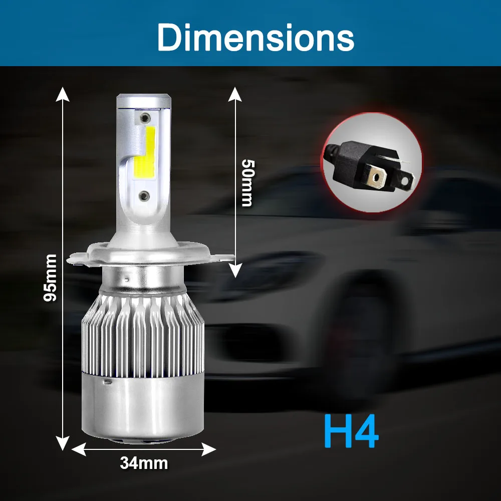 2 шт. Автомобильные светодиодные лампы H7 H4 H11 H1 H13 H3 H27 9005/HB3 9006/HB4 9007 72 Вт лм|Передние