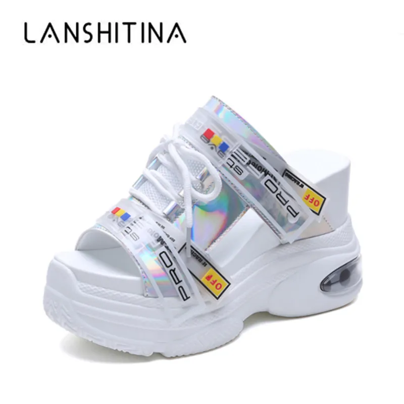 Новинка 2019 года стильные женские шлепанцы повседневная обувь на танкетке 11 см