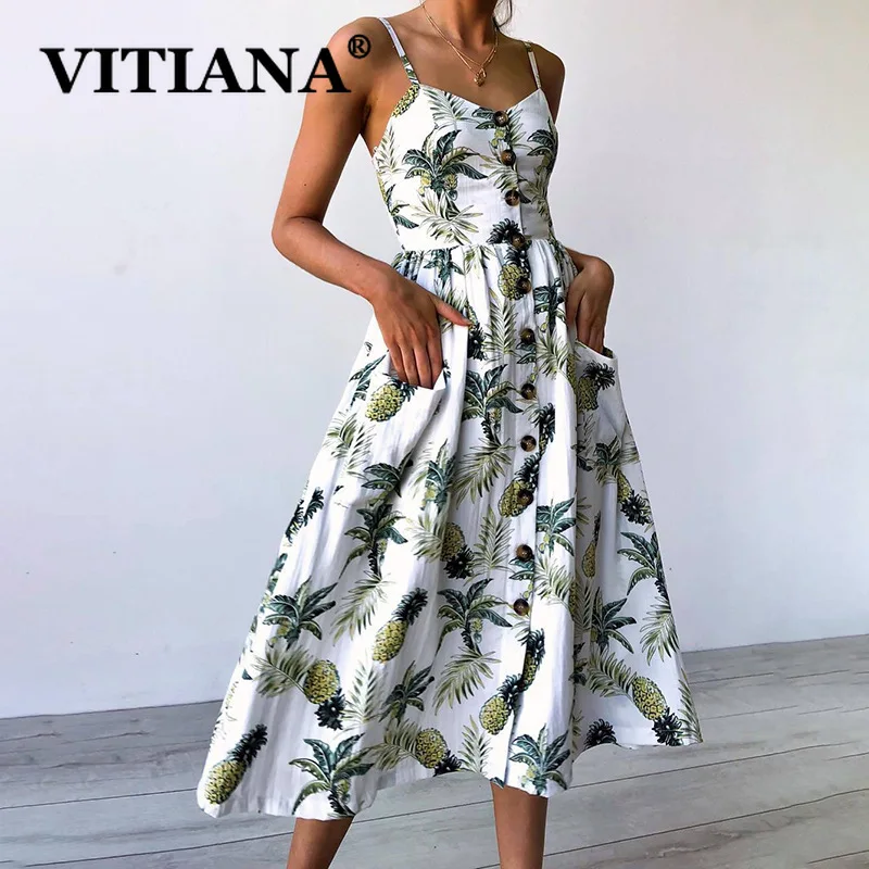 Женское пляжное платье VITIANA повседневное элегантное с открытой спиной и принтом