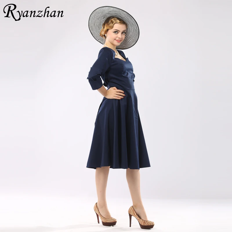 Ryanzhan Весной Новый 2017 Одри Хепберн Плюс Размер Элегантный 50 s 60 Ретро Dress Половина