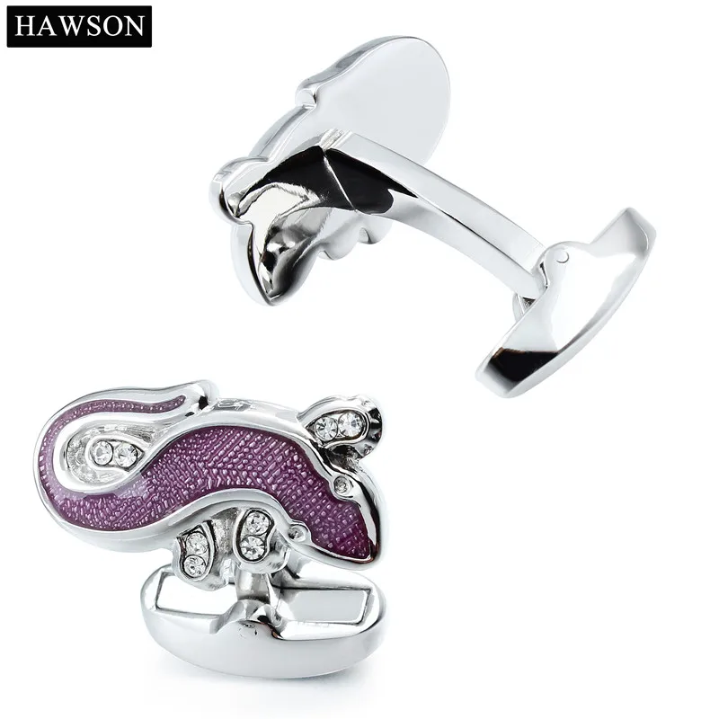 Забавные запонки в виде ящериц HAWSON с прозрачными кристаллами фиолетовые Мужские