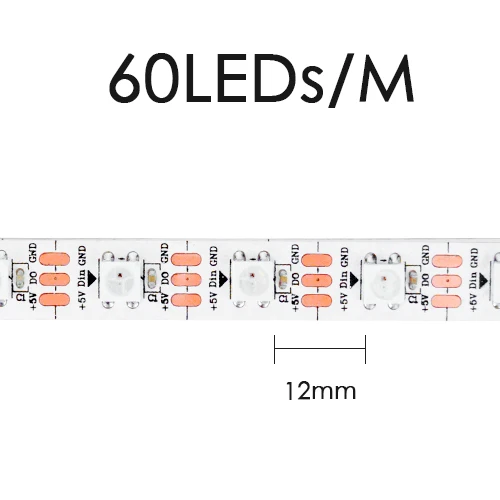 White 60 LED WS2812B Светодиодные ленты DC 5V 30/60/144 светодиодный s RGB умный прибор приемно-пикселей чёрно-белые печатные платы WS2812 IC 50 см 1 м 2 м 3 м 4 м 5 м 17Key бар КТВ - Испускаемый цвет: White 60 LED