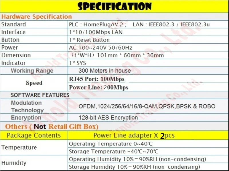 Адаптер Tenda P202 PowerLine ethernet 1 пара 200 Мбит/с адаптер ПЛК беспроводной Wi Fi IPTV Homeplug AV Plug &