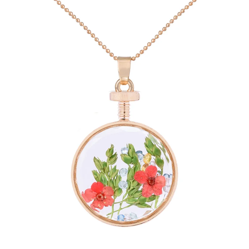 Классическое серебряное ожерелье с сердечком винтажное сушеными цветами