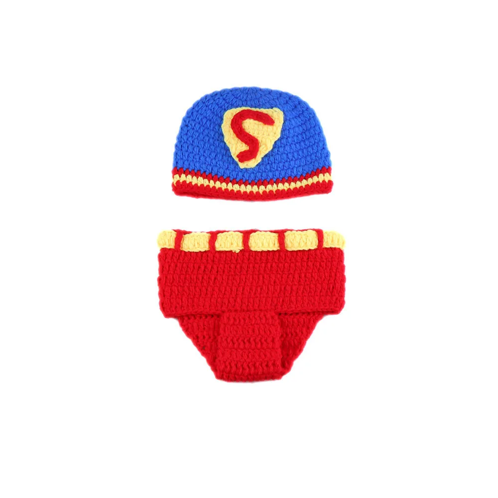 Newborn Superman Costume for Photo Shoot Knitted Baby Hat and Diaper Set Photography Props Infant Shower Gift | Детская одежда и