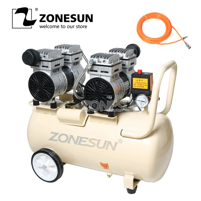 Бесшумный бесмасляный воздушный компрессор ZONESUN из чистой меди 750 Вт 50 л для стоматологических