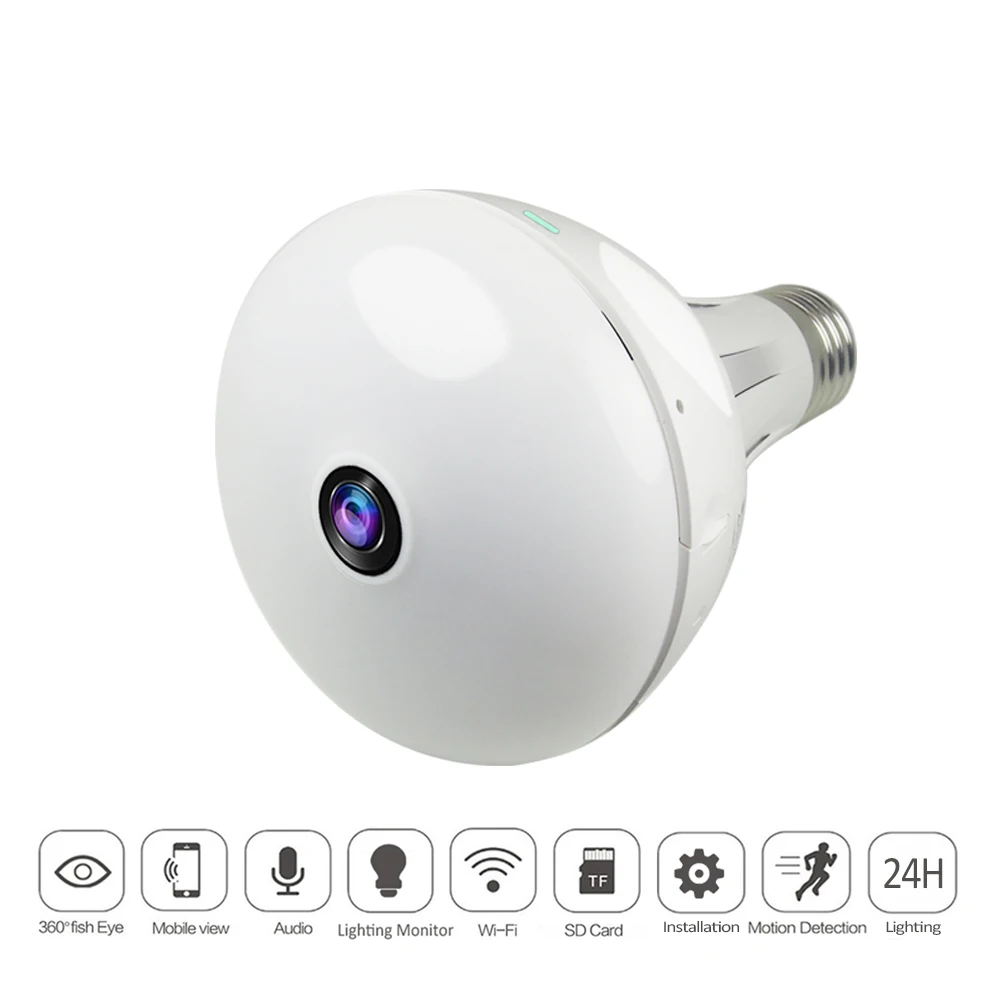 360 градусов 2MP HD беспроводной панорамный умный ламповый светильник IP VR wifi рыбий