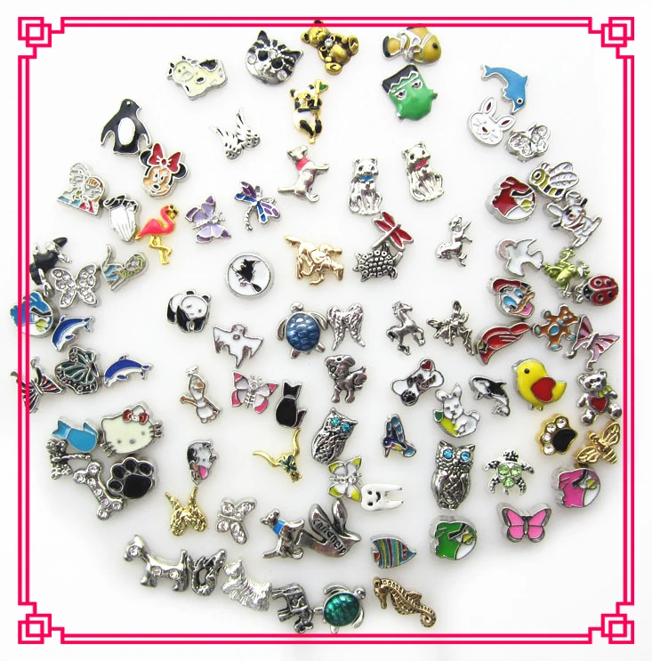 

Hot selling 50pcs/lot mix random different animal floating charms living glass memory floating lockets for diy jewelry