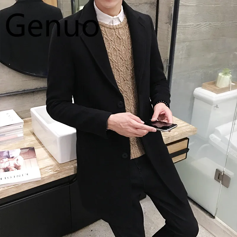 2019 New Winter Wool Coat Men Leisure Long Sections Woolen Coats Men's Pure Color Casual Fashion Jackets / Overcoat | Мужская одежда