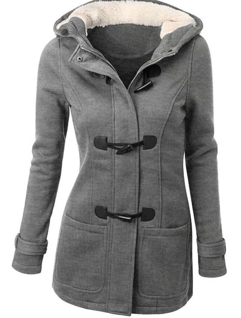 

Fashion Autumn Winter Jacket Women Hooded Winter Coat Women's Woolen Coat Long Winter Coat Horn Button Coat Overcoat