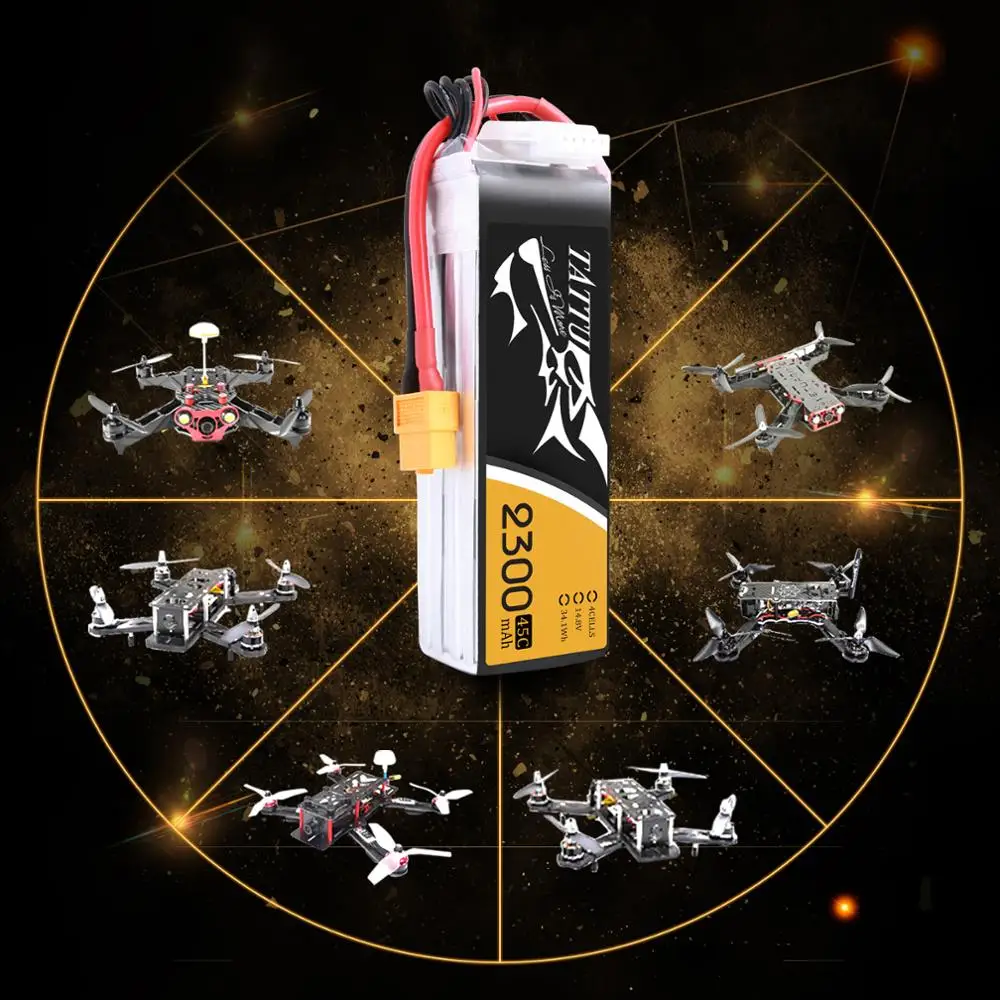 Литий-полимерный аккумулятор tattu 14,8 V Lipo 4S 2300mAh аккумулятор XT60 штекер 45C Lipo Akku FPV Дрон Квадрокоптер рама RC автомобиль вертолет БПЛА