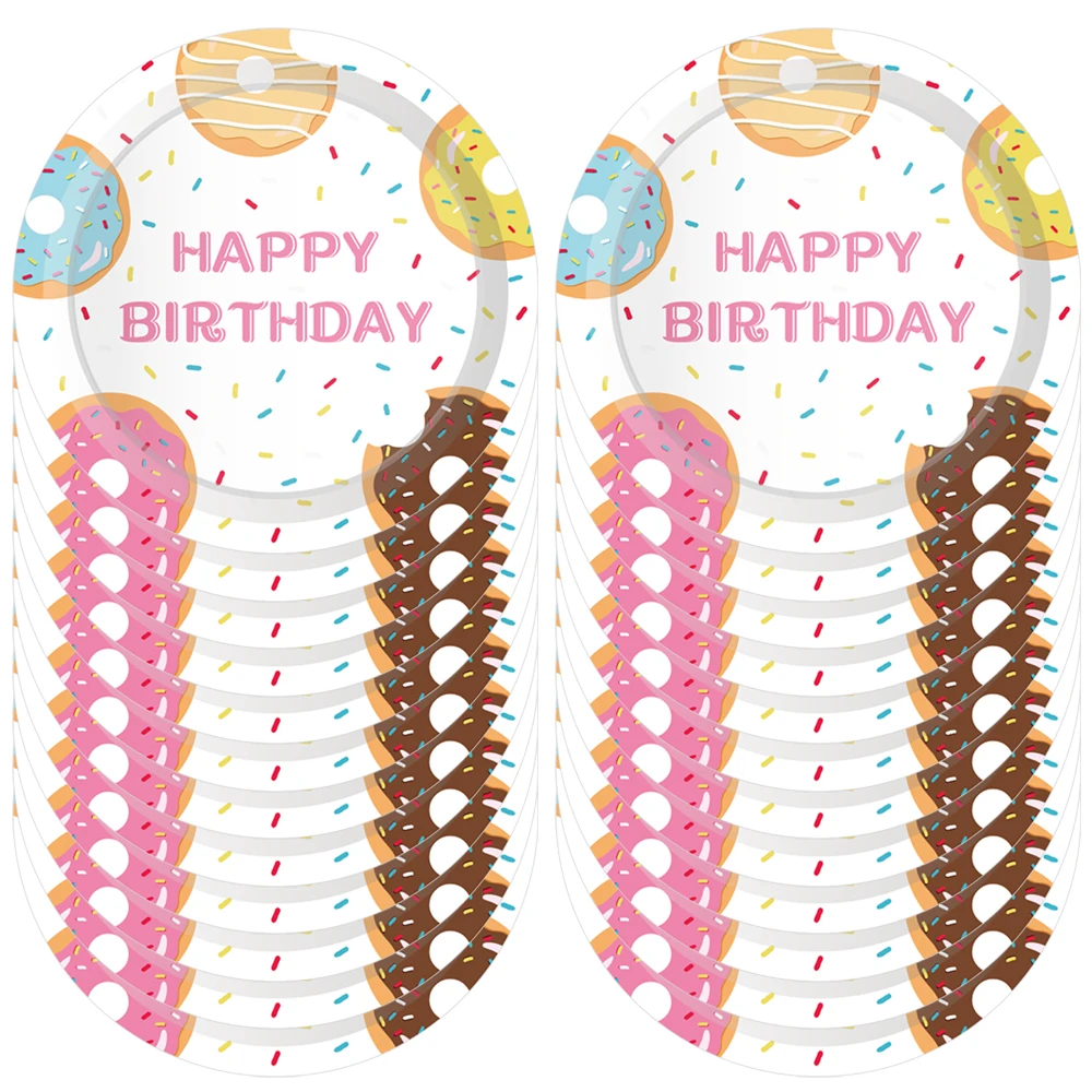 

24pcs 9inch Sweet Donuts Disposable Plates Tableware Pink Girls Happy Birthday Party Favors Baby Shower Party Decorations