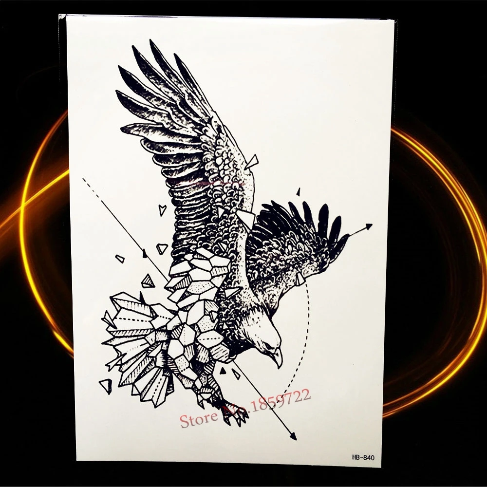Временная татуировка Flying Eagle черный эскиз водостойкие наклейки хна 21*15 см мужской