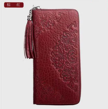 Red Новые роскошные женские сумки, модные превосходные женские кошельки из воловьей кожи, клатч из натуральной кожи, женские кожаные кошельки на молнии с длинной кисточкой - Цвет: Red