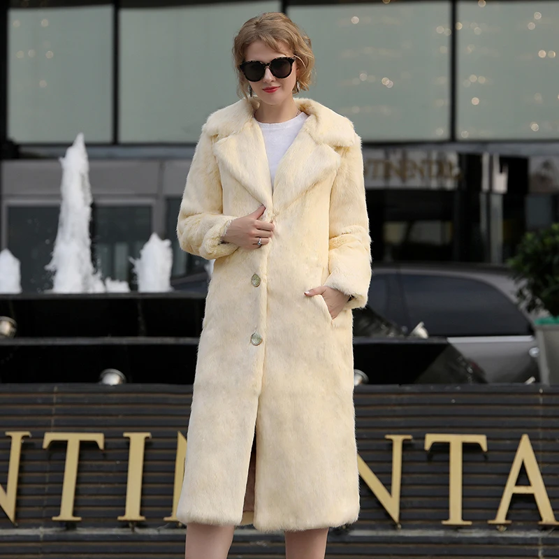 Новинка 2019 толстая теплая женская шуба из искусственного кроличьего меха зимние