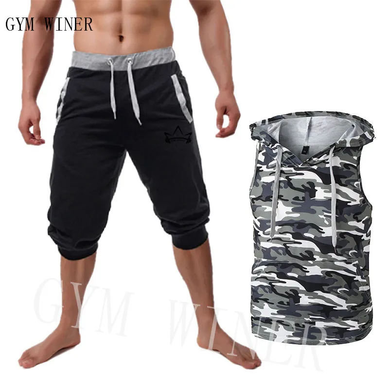 2019 мужские мешковатые джоггеры повседневные тонкие шорты шаровары + Камуфляжный
