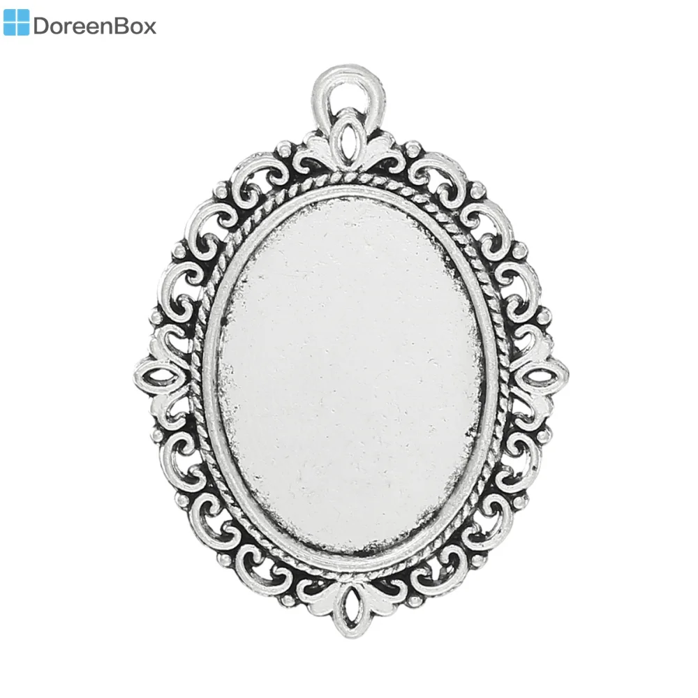Doreen Box прекрасный 10 Серебристый Овальный Цветок рамка бусины настройки 39x29 мм