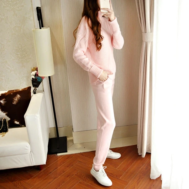 Женский трикотажный кашемировый спортивный костюм Повседневная однотонная